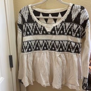 Free People Black and white Aztec print baby doll sweater